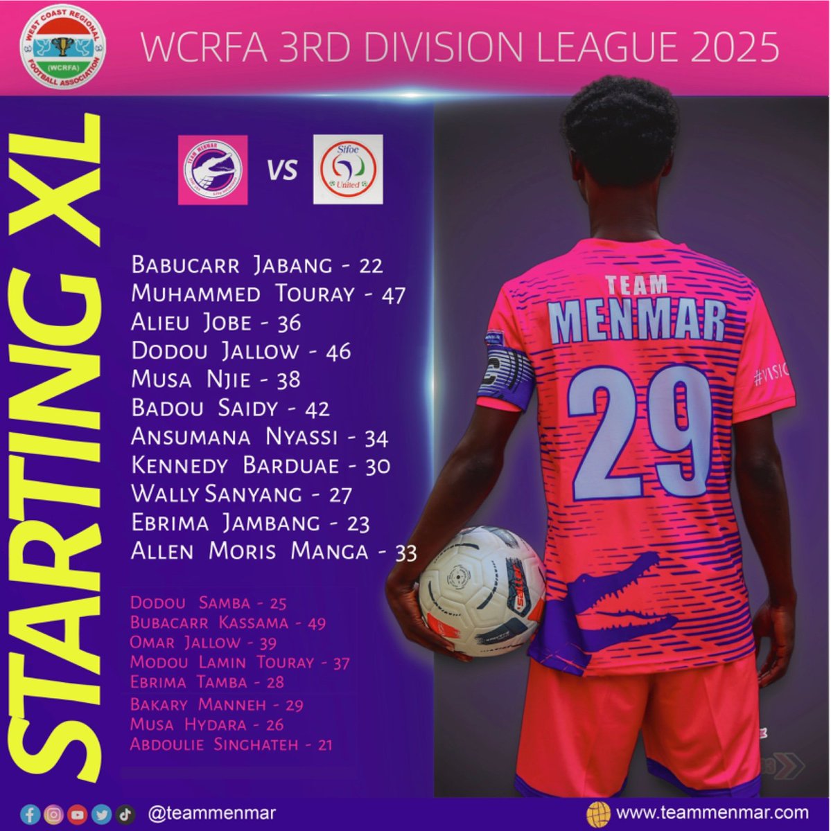 TEAMMENMAR's tweet photo. Our #StartingXL

#teammenmar v #sifoeunited 
The Match has just Kicked-off https://t.co/M6f7bnCjDW