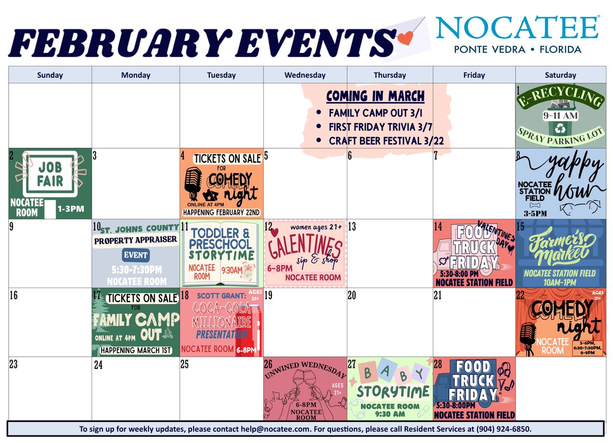 NocateeLiving's tweet image. ❤️ February&apos;s got the LOVE! Galentine&apos;s Sip &amp;amp; Shop 💃🍷, storytime for tiny humans 👶📚, and comedy night 🎭😂 = epic month ahead! Who&apos;s in? 💕 #FebruaryFun