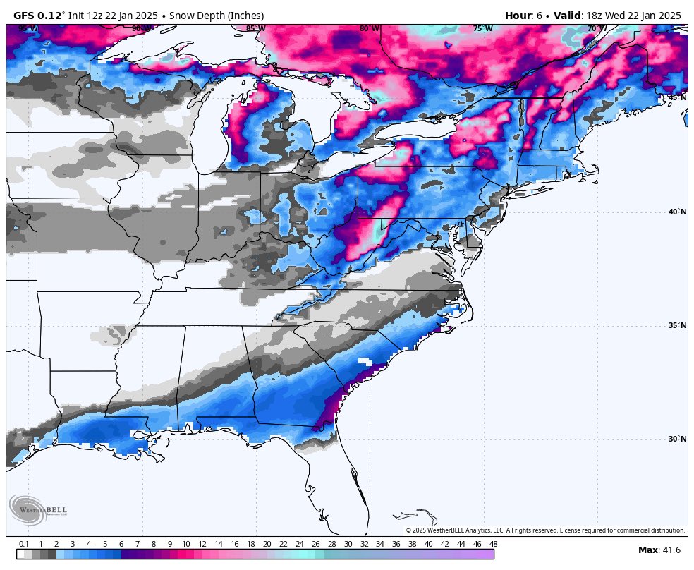 Eweather13's tweet photo. Current snow cover. May never see a map like this again in your lifetime. https://t.co/YeZPrL0pKv