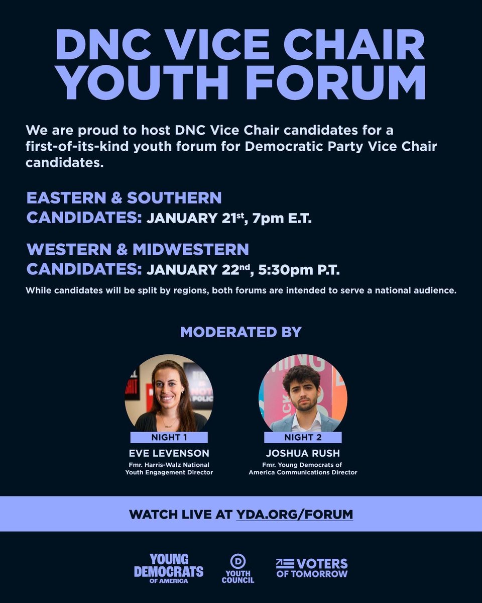 MDeatrick's tweet photo. Excited to talk with some of the the Democratic Party's incredible young leaders tonight 1/22!

Join me at 8:30pm ET for the @YoungDems DNC Vice Chair Forum.

📺 Watch here: https://t.co/LkDoeAzOGO

#DNCViceChair #DNCElections https://t.co/m1V22TmHoz