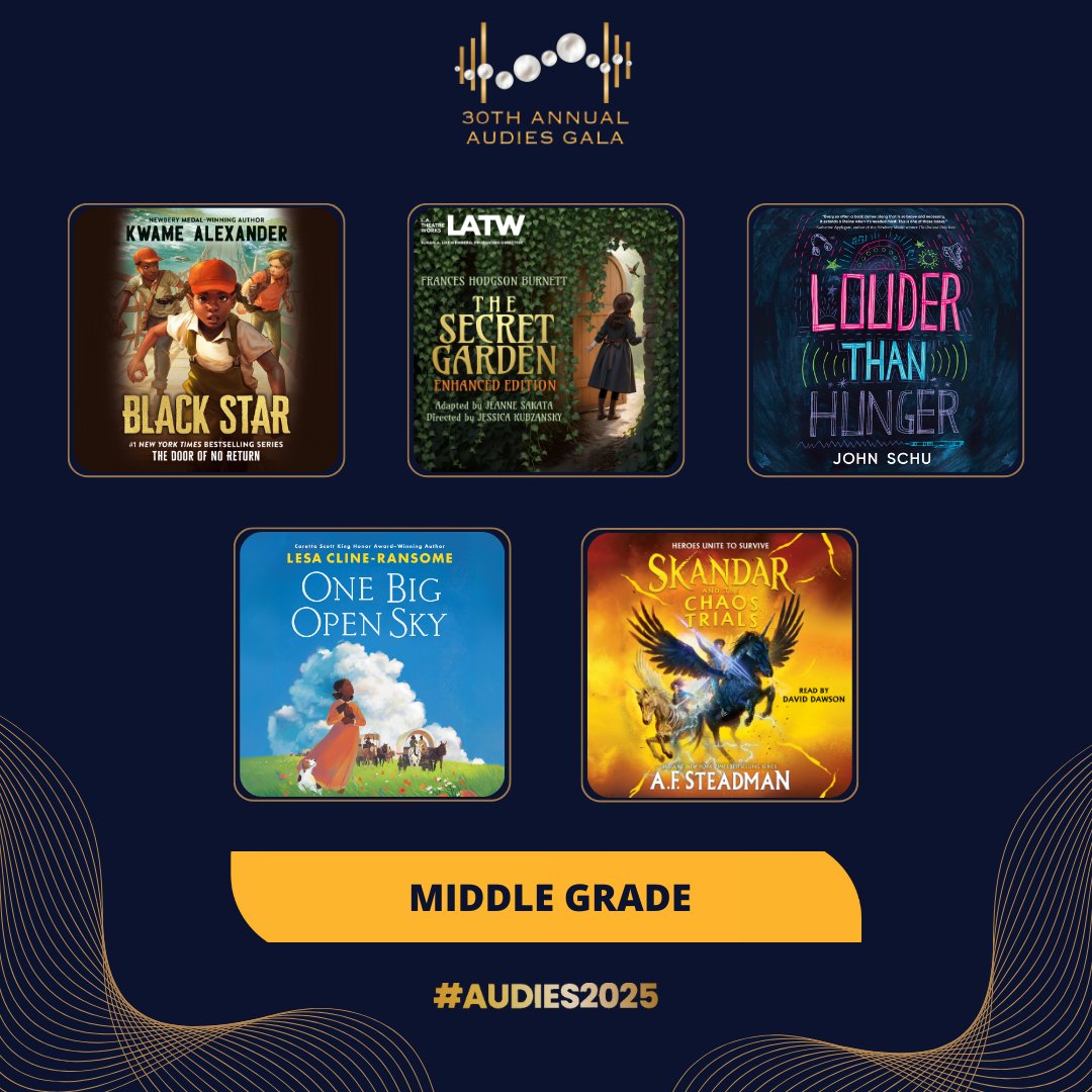 Audiobooks (@audiobooks) on Twitter photo Magical worlds and adventurous heroes—the Middle Grade finalists for #Audies2025 are perfect for the kid in us all.
#loveaudiobooks <a href="/Dreamscapeaudio/">Dreamscape Media</a> <a href="/EmanaRachelle/">Emana Rachelle</a> <a href="/hachetteaudio/">Hachette Audio</a> <a href="/LittleBrownYR/">Little, Brown Young Readers</a> <a href="/SimonAudio/">Simon & Schuster Audio</a> <a href="/PRHAudio/">Penguin Random House Audio 🎧 📚</a> <a href="/LATheatreWorks/">LATheatreWorks</a> <a href="/LLAudiobooks/">Listening Library</a> Magical worlds and adventurous heroes—the Middle Grade finalists for #Audies2025 are perfect for the kid in us all.
#loveaudiobooks <a href="/Dreamscapeaudio/">Dreamscape Media</a> <a href="/EmanaRachelle/">Emana Rachelle</a> <a href="/hachetteaudio/">Hachette Audio</a> <a href="/LittleBrownYR/">Little, Brown Young Readers</a> <a href="/SimonAudio/">Simon & Schuster Audio</a> <a href="/PRHAudio/">Penguin Random House Audio 🎧 📚</a> <a href="/LATheatreWorks/">LATheatreWorks</a> <a href="/LLAudiobooks/">Listening Library</a>