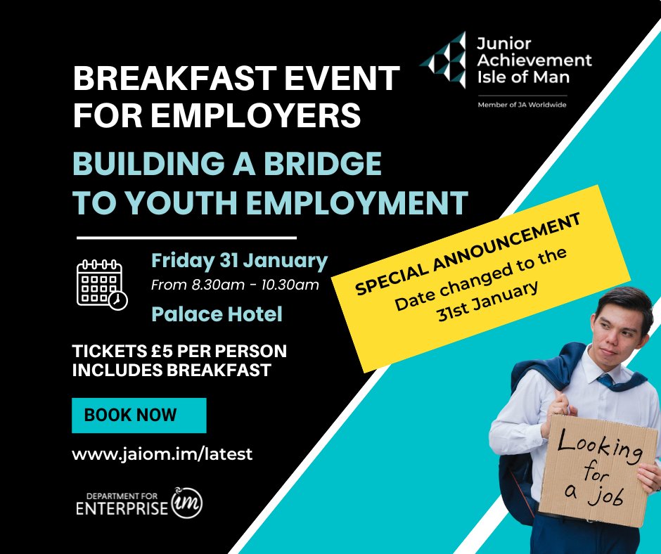 BusinessIom's tweet photo. IMPORTANT UPDATE: Building a Bridge to Youth Employment  - Date change to 31st January due to amber weather warning on Friday.  

Get your tickets here: https://t.co/5jBaY3csUg https://t.co/5f8rAXL2RZ