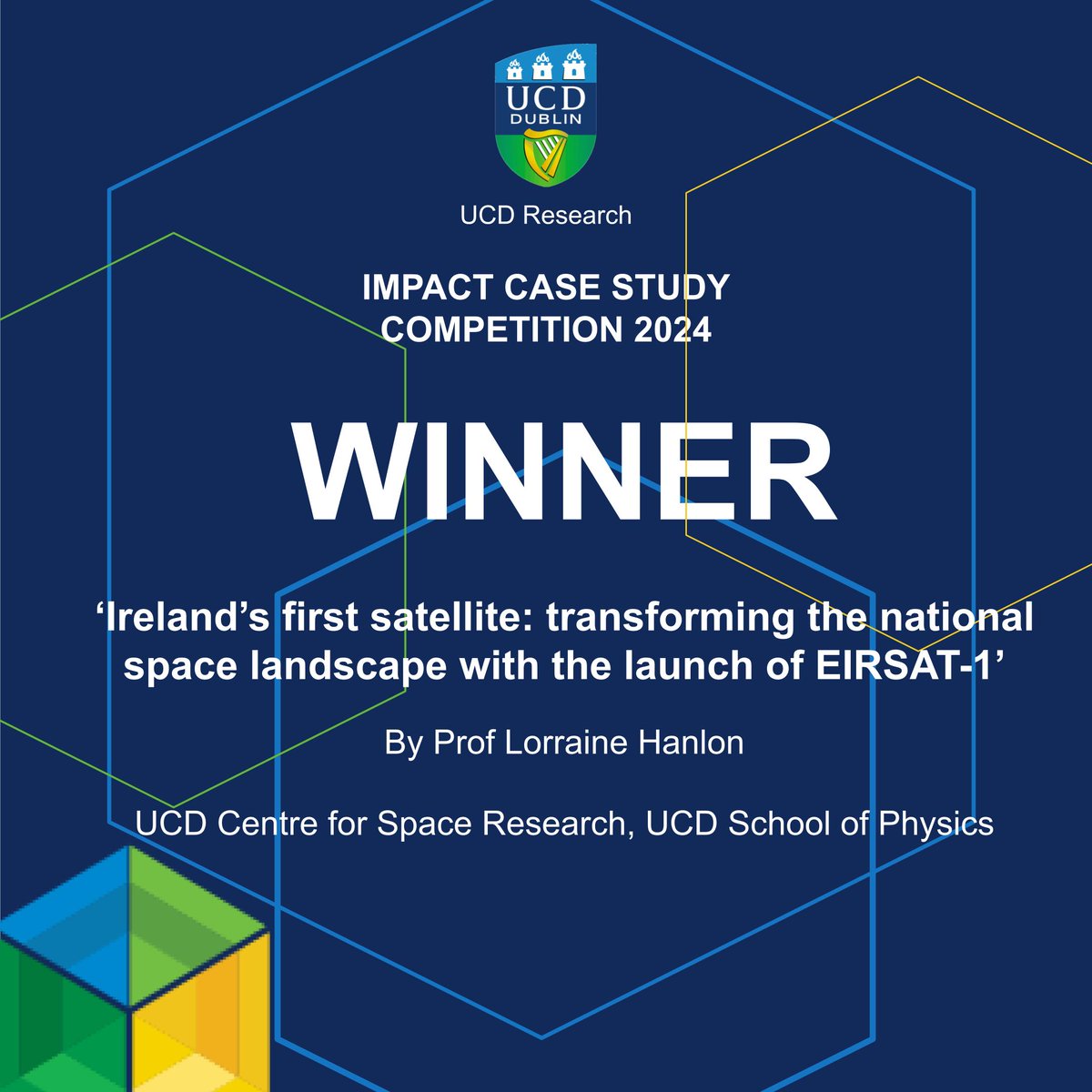 UCD Research (@ucd_research) on Twitter photo Overall Winner: ‘Ireland’s first satellite: transforming the national space landscape with the launch of EIRSAT’, led by Prof Lorraine Hanlon <a href="/UCD_Cspace/">UCD Centre for Space Research</a> <a href="/UCD_physics/">UCD Physics</a>.
This unique project has demonstrated Ireland's capability to develop space technologies, influenced national Overall Winner: ‘Ireland’s first satellite: transforming the national space landscape with the launch of EIRSAT’, led by Prof Lorraine Hanlon <a href="/UCD_Cspace/">UCD Centre for Space Research</a> <a href="/UCD_physics/">UCD Physics</a>.
This unique project has demonstrated Ireland's capability to develop space technologies, influenced national