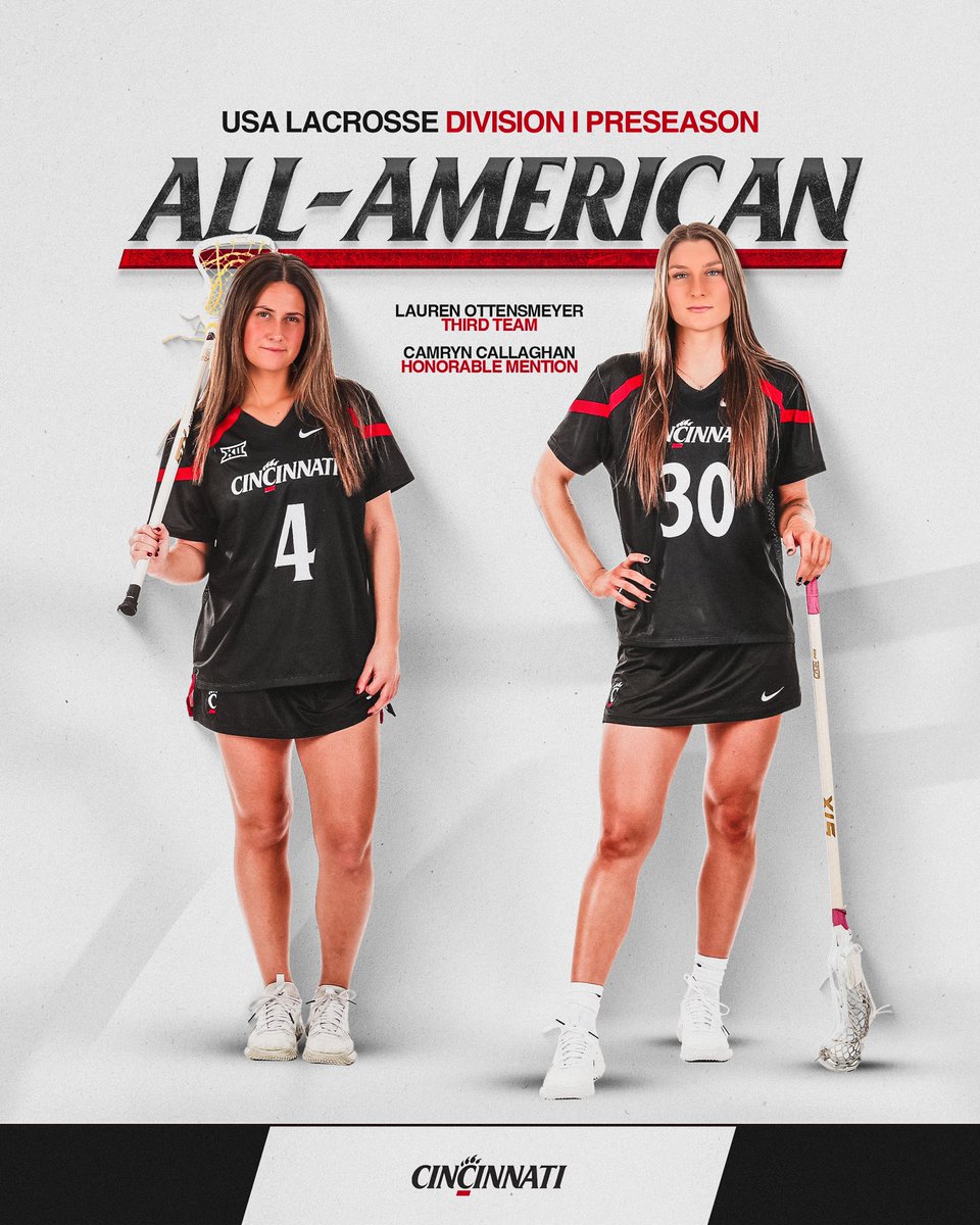 GoBearcatsLAX's tweet photo. We land ✌️ on the @USA_Lacrosse Preseason All-American list! 

▪️ @CallaghanCamryn 
▪️ @laurottensmeyer https://t.co/sTgQVyCkCw