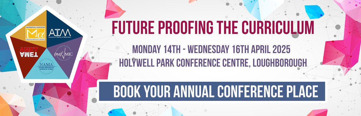 The Mathematical Association (@mathematical_a) on Twitter photo 🎉 The wait is over! Our conference programme is now LIVE! Check out sessions, speakers, and events we've planned for you. 📷 Find out more: futureproofingthecurriculum.org.uk
Keynotes include: <a href="/CharlieStripp/">Charlie Stripp</a>
and <a href="/robeastaway/">Rob Eastaway</a>
<a href="/ATMMathematics/">Teachers of Maths</a>
<a href="/AmetiteC/">AMET</a>
<a href="/NAMA_UK/">NAMA</a>
<a href="/NanamicCio/">NANAMIC CIO</a> 🎉 The wait is over! Our conference programme is now LIVE! Check out sessions, speakers, and events we've planned for you. 📷 Find out more: futureproofingthecurriculum.org.uk
Keynotes include: <a href="/CharlieStripp/">Charlie Stripp</a>
and <a href="/robeastaway/">Rob Eastaway</a>
<a href="/ATMMathematics/">Teachers of Maths</a>
<a href="/AmetiteC/">AMET</a>
<a href="/NAMA_UK/">NAMA</a>
<a href="/NanamicCio/">NANAMIC CIO</a>