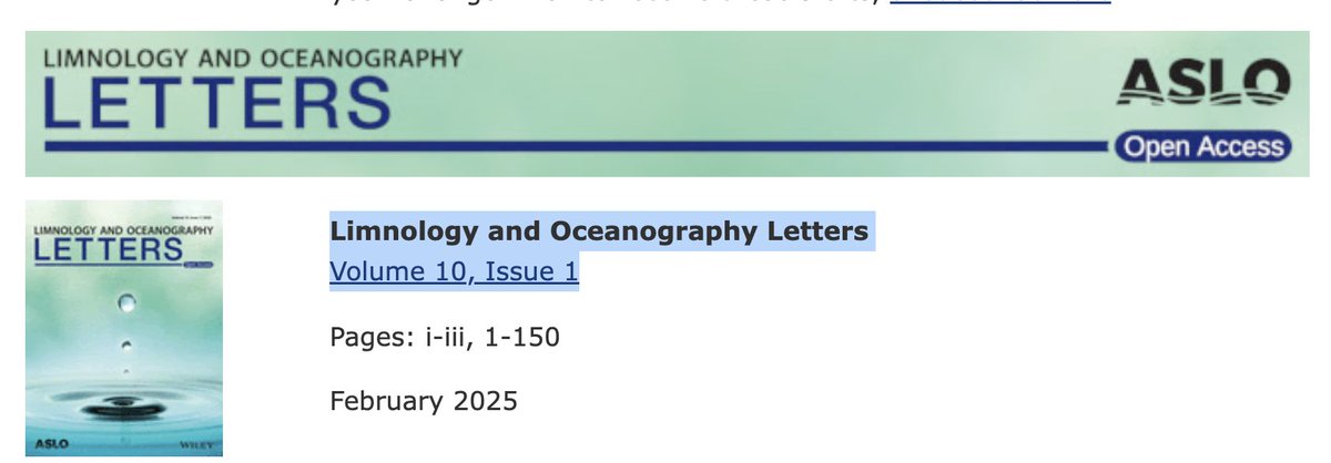 Jim Cloern (@drcloern) on Twitter photo Latest issue online, all open access
aslopubs.onlinelibrary.wiley.com/toc/23782242/2β¦
<a href="/aslo_org/">ASLO</a> #ASLO_Letters @WileyEarthSpace <a href="/CERFScience/">Coastal & Estuarine Research Federation (CERF)</a> <a href="/rcef_aslo/">Raelyn Cole Editorial Fellows</a> <a href="/CASSocieties/">Consortium of Aquatic Science Societies</a> @ECSAssociation <a href="/OceanDecadeECOP/">Early Career Ocean Professionals</a> <a href="/ICES_ASC/">ICES</a> <a href="/AGU_OS/">AGU Ocean Sciences</a> <a href="/EGU_Ocean/">EGU Ocean Sciences</a> <a href="/imber_ipo/">IMBeR</a> <a href="/COESSING/">Coastal Ocean Environment Summer School in Ng & Gh</a> <a href="/AmFisheriesSoc/">American Fisheries Society</a> <a href="/SWS_org/">Society of Wetland Scientists</a> <a href="/PSAAlgae/">Phyc. Soc. America</a> <a href="/BenthosNews/">Freshwater Science</a> Latest issue online, all open access
aslopubs.onlinelibrary.wiley.com/toc/23782242/2β¦
<a href="/aslo_org/">ASLO</a> #ASLO_Letters @WileyEarthSpace <a href="/CERFScience/">Coastal & Estuarine Research Federation (CERF)</a> <a href="/rcef_aslo/">Raelyn Cole Editorial Fellows</a> <a href="/CASSocieties/">Consortium of Aquatic Science Societies</a> @ECSAssociation <a href="/OceanDecadeECOP/">Early Career Ocean Professionals</a> <a href="/ICES_ASC/">ICES</a> <a href="/AGU_OS/">AGU Ocean Sciences</a> <a href="/EGU_Ocean/">EGU Ocean Sciences</a> <a href="/imber_ipo/">IMBeR</a> <a href="/COESSING/">Coastal Ocean Environment Summer School in Ng & Gh</a> <a href="/AmFisheriesSoc/">American Fisheries Society</a> <a href="/SWS_org/">Society of Wetland Scientists</a> <a href="/PSAAlgae/">Phyc. Soc. America</a> <a href="/BenthosNews/">Freshwater Science</a>