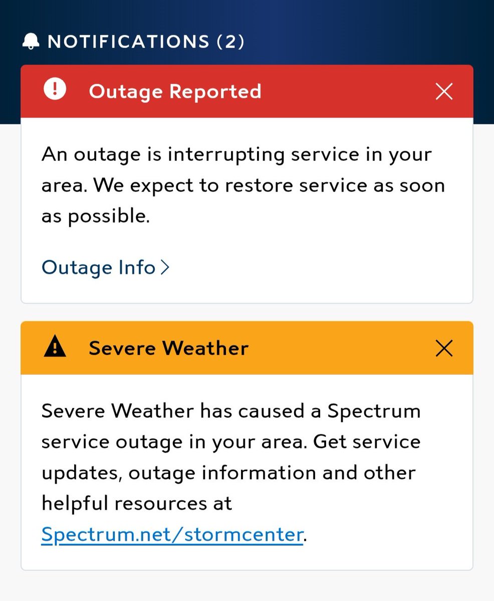 jackpump1255355's tweet photo. @Ask_Spectrum so far it's been 6hrs since I woke up, still no internet. No timeline, no update. No idea what happend. Spectrum has some of the WORST customer service. It says to open the storm center to see updates, it doesn't show updates.l imagine my surprise. https://t.co/ffhyvT9pRz