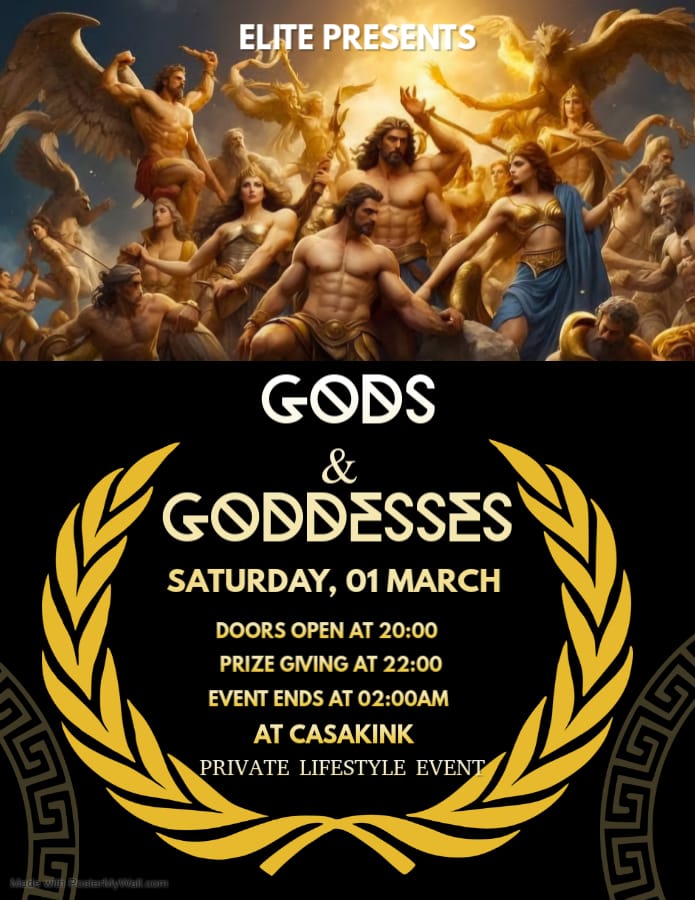 ELITE is back for our 9th private lifestyle party, sure to be full of sexy shenanigans!

So please join us on Saturday the 1st of March 2025 for what is sure to be a pantheon of Eros and Dionysus delights.

quicket.co.za/events/298226-…