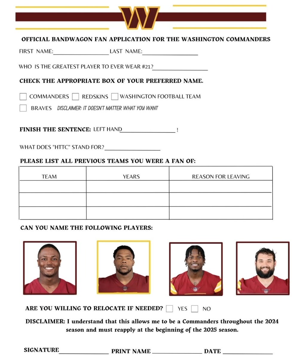 DougMcCrayNFL's tweet photo. Commanders are now taking applications https://t.co/a8B1nfJP3G