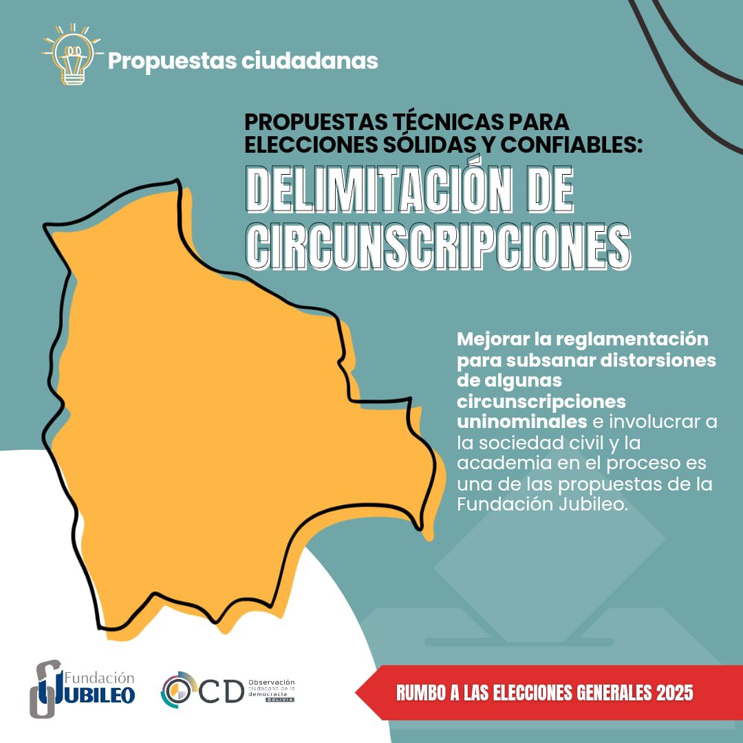 ✅ 𝗘𝗹𝗲𝗰𝗰𝗶𝗼𝗻𝗲𝘀 𝗰𝗼𝗻𝗳𝗶𝗮𝗯𝗹𝗲𝘀 🇧🇴🗳️

1️⃣ Mejorar la delimitación de circunscripciones uninominales con apoyo de la sociedad civil y academia.
#Bolivia #eleccionesBolivia2025 #DemocraciaEnAccion 
🔗 Más info: ocdbolivia.org/documento/prop…