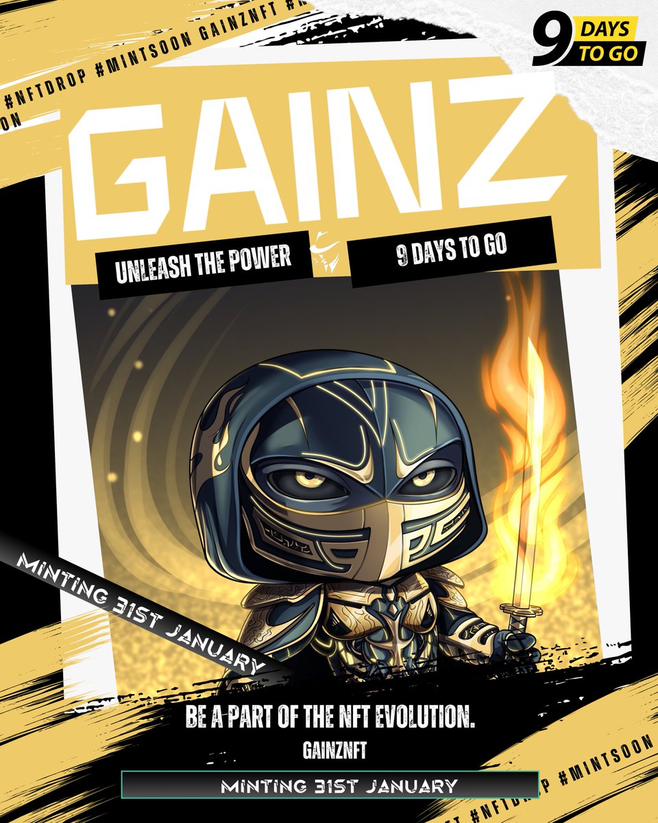 Gain your edge with GAINZ! 💪 Only 9 days left for the most anticipated mint of the year. Mark your calendars. 🗓️ #GAINZNFT #NFT #MintSoon