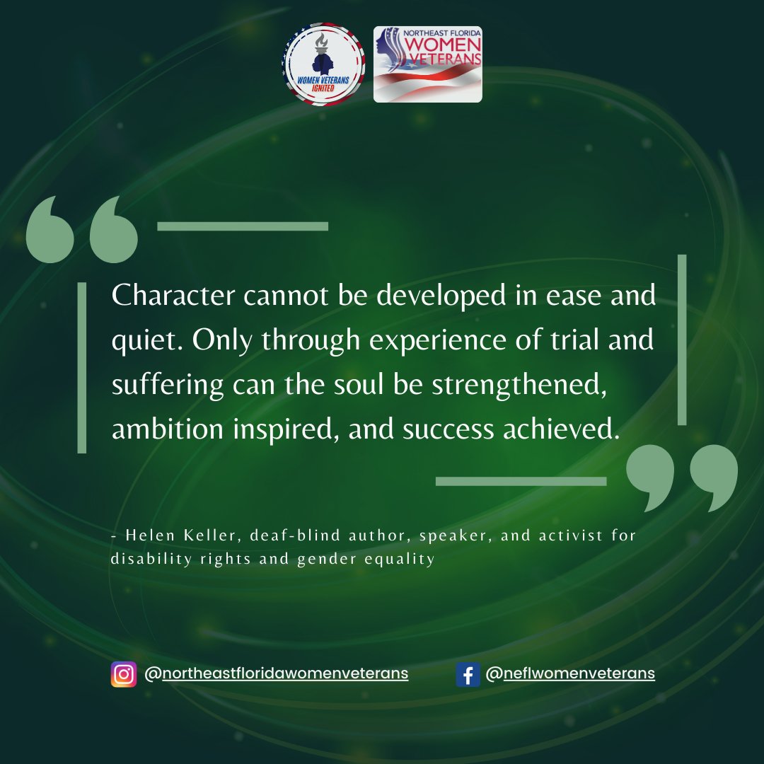 Life's challenges shape, strengthen, &amp; push us toward greatness 💪✨ Embrace the trials, knowing each one is building your story of success.❔How have challenges helped you grow? Share your thoughts below💬⬇️

#MotivationMonday #HelenKeller #Wisdom #Women #Veterans #Military #fyp