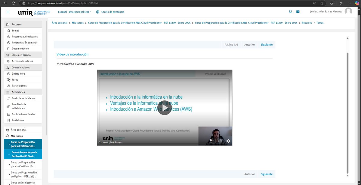 JenierSuarez's tweet photo. Comenzando el curso de preparación para la Certificación de AWS Cloud Practitioner que vino incluido con la maestría en IA 🤓 vamos por esa Certificación  #unir #amazon https://t.co/deWFWccVSd