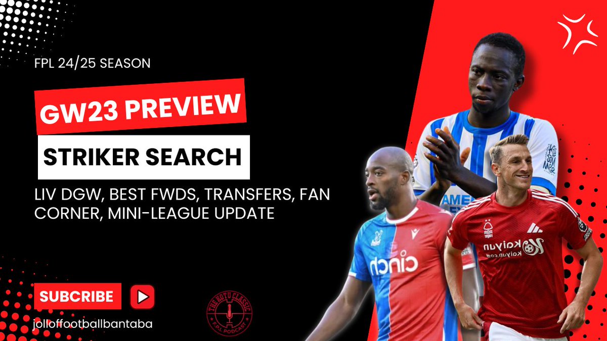 KotuClassic's tweet photo. GW23 Preview is now available on YT! https://t.co/ohqF58AmEP Please watch as the guys discuss the FWD search, LIV upcoming DGW and other interesting topics. Please share and subscribe! https://t.co/dojUxnXTL7