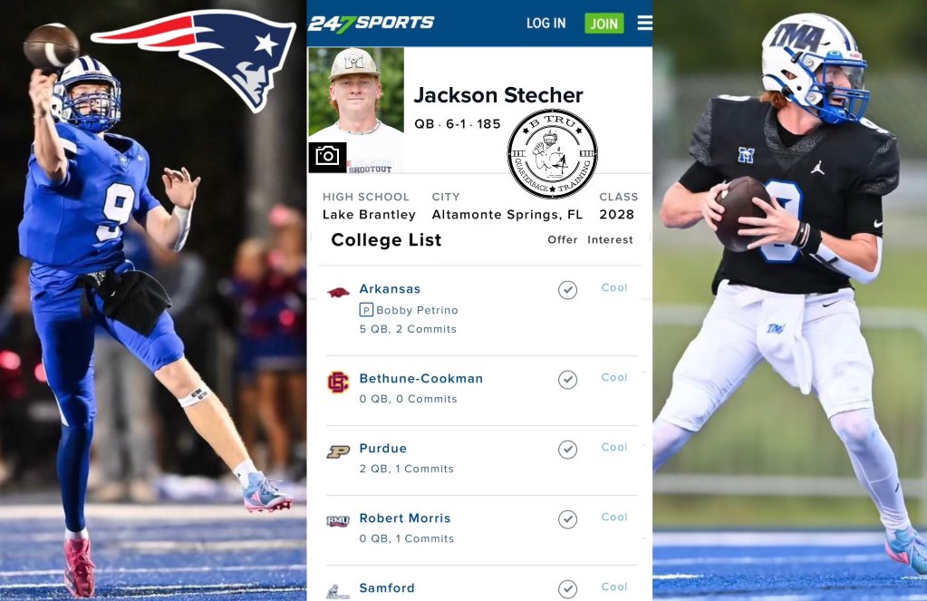 Jackson Stecher (@jacksonstecher9) on Twitter photo Lake Brantley High School |c/o 2028
Head Coach: <a href="/Coach_Kruz/">Garrett Kruczek</a>
QB Trainer: <a href="/baylintrujillo/">Baylin Trujillo</a>
#BTruQBTraining 🔘
247 RECRUITING: 247sports.com/player/jackson…
RIVALS: n.rivals.com/content/athlet…
On3: on3.com/db/jackson-ste…
QB Hitlist: qbhitlist.com/profile/jackso…
HUDL: hudl.com/profile/193376… Lake Brantley High School |c/o 2028
Head Coach: <a href="/Coach_Kruz/">Garrett Kruczek</a>
QB Trainer: <a href="/baylintrujillo/">Baylin Trujillo</a>
#BTruQBTraining 🔘
247 RECRUITING: 247sports.com/player/jackson…
RIVALS: n.rivals.com/content/athlet…
On3: on3.com/db/jackson-ste…
QB Hitlist: qbhitlist.com/profile/jackso…
HUDL: hudl.com/profile/193376…