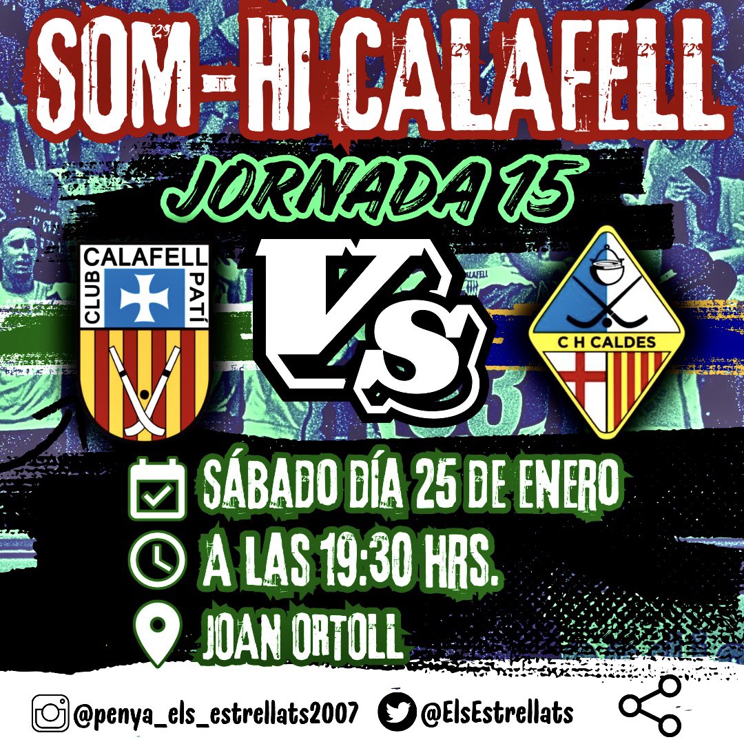 Cada partido es importante y este Sábado nos tenemos que llevar los tres puntos. Estrellats tenemos que hacer del Ortoll un fortín verde y blanco para llegar con buena dinámica a los próximos partidos.

C.P Calafell 🆚 C.H Caldes 

🗓️ 25/1/2025

⏰19:30h 

📍Joan Ortoll
