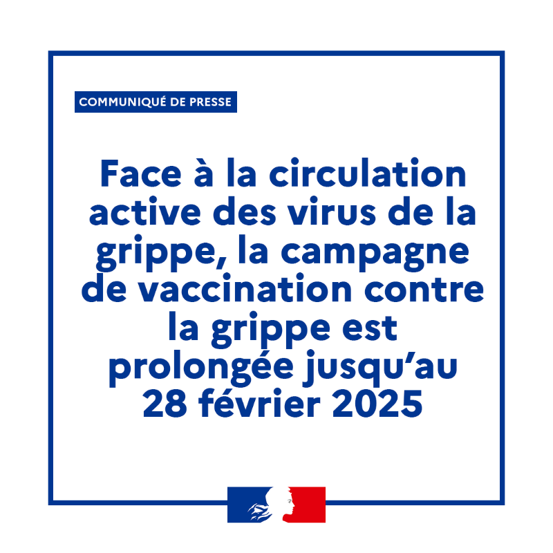Sante_Gouv's tweet photo. #Communiqué 🗞️| Face à la circulation active des virus de la #grippe, la campagne de #vaccination contre la grippe est prolongée jusqu’au 28 février 2025 ⤵️