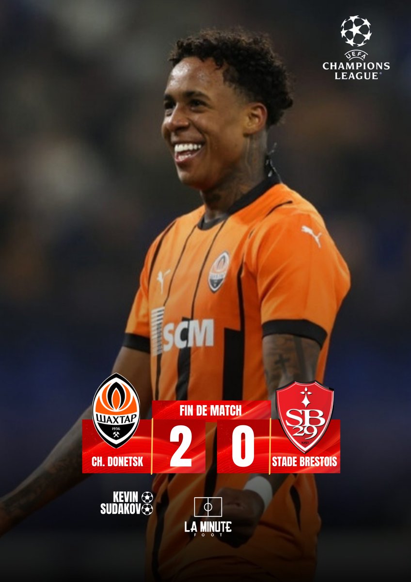 HopeSportFR's tweet photo. ❌️ Les Brestois s'inclinent logiquement 2-0 en Ukraine, face au Shakhtar.
#SHASB29 | #UCL https://t.co/wzt5XdPIbJ