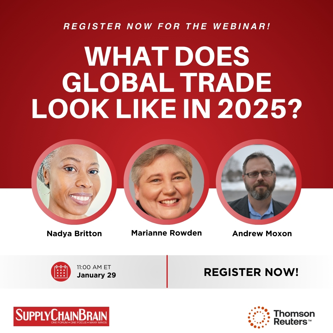 SCBrain's tweet image. Register Now: ow.ly/zsae50Urtng 
Our January 29 webinar will provide actionable insights into safeguarding your supply chain from vulnerabilities caused by geopolitical shifts and regulatory changes. Secure your spot now! #ThomsonReuters #supplychainbrain