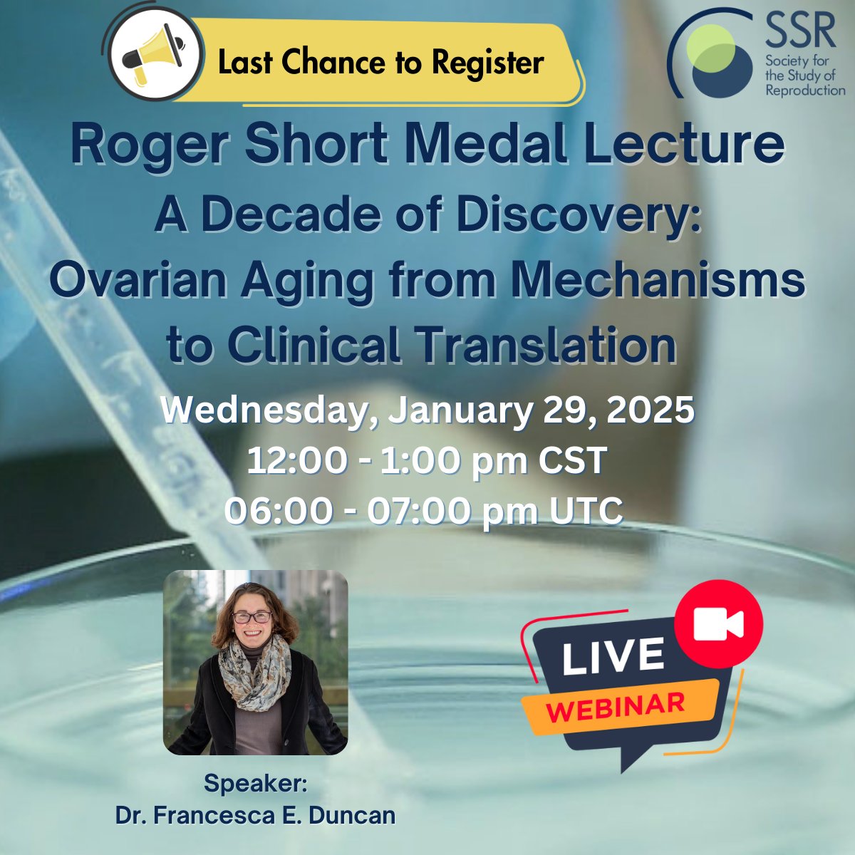 Last Chance to Register to embark on an enlightening exploration of ten years of groundbreaking research with Dr. Francesca E. Duncan during the Roger Short Medal Lecture.
Sign Up Now: us02web.zoom.us/webinar/regist…