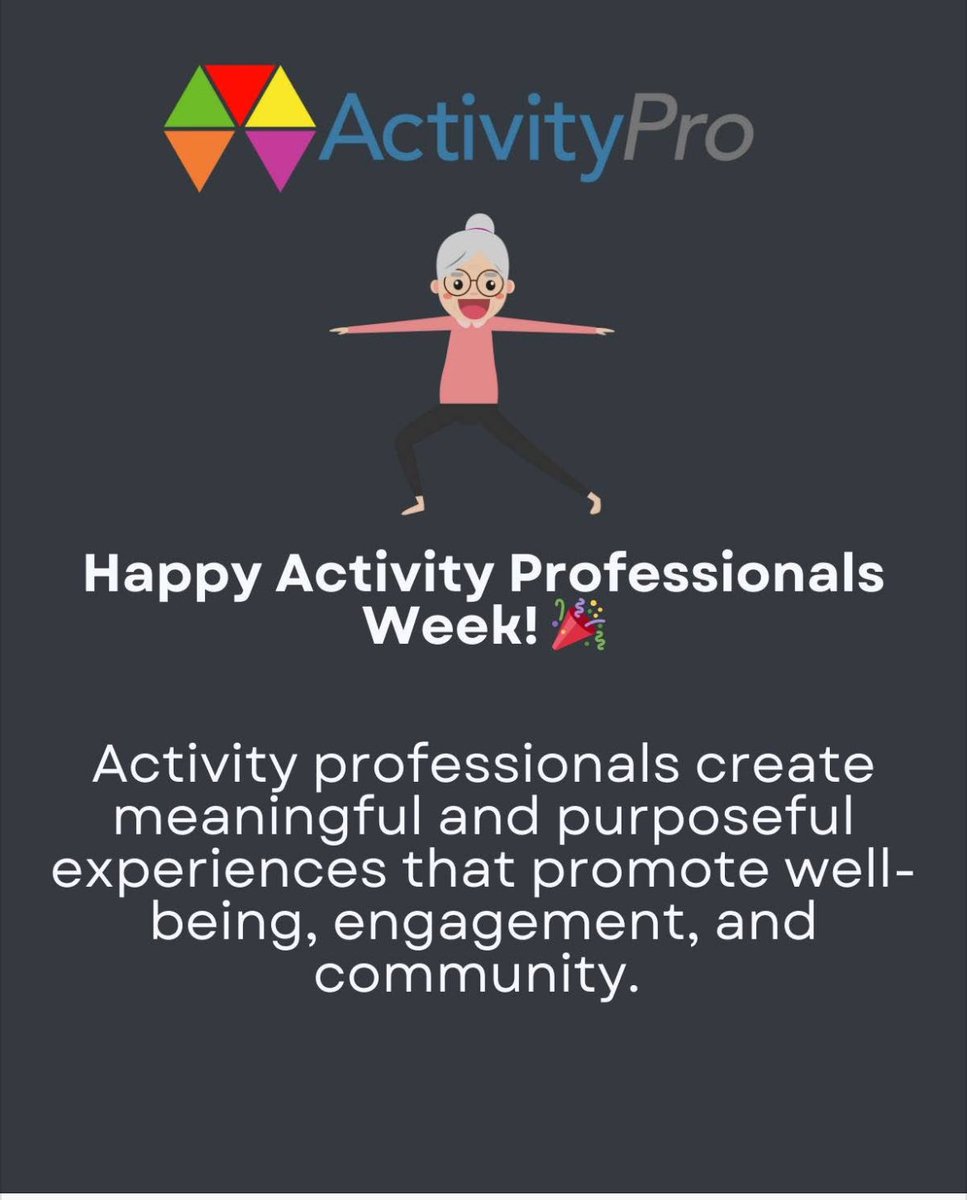 activitypro's tweet image. Your hard work makes all the difference in residents’ lives. Thank you for all that you do!

#HappyActivityProfessionalsWeek #makeadifference #activityprofessionals #outcomes #goalsetting #ltc #documentation #activitypro #apie #personcentered