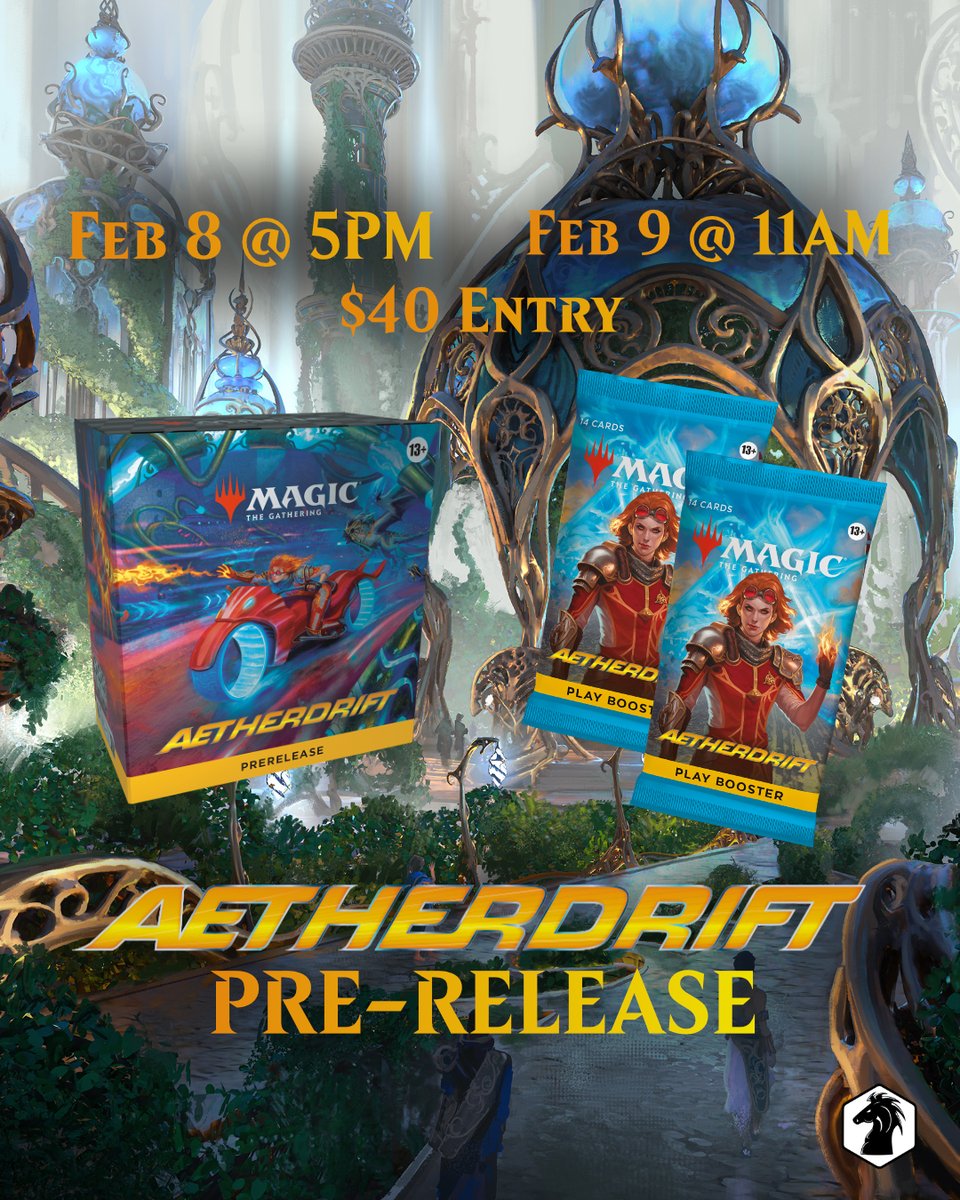 Leave your competition in the dust! Get behind the wheel with an Aetherdrift pre-release event! With 2 timeslots to choose from, you can race to the finish a full week before release! Pre-register @ boardgames.ca

#aetherdrift #mtg #prerelease #flgs