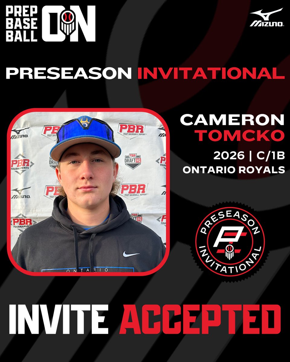 𝐏𝐫𝐞𝐬𝐞𝐚𝐬𝐨𝐧 𝐈𝐧𝐯𝐢𝐭𝐚𝐭𝐢𝐨𝐧𝐚𝐥: 𝐈𝐧𝐯𝐢𝐭𝐞 𝐀𝐜𝐜𝐞𝐩𝐭𝐞𝐝

'26 C/1B Cameron Tomcko (<a href="/OntarioRoyals/">Ontario Royals Baseball</a>) has accepted his invite to the top preseason event in ON‼️

Event is 𝐒𝐎𝐋𝐃 𝐎𝐔𝐓