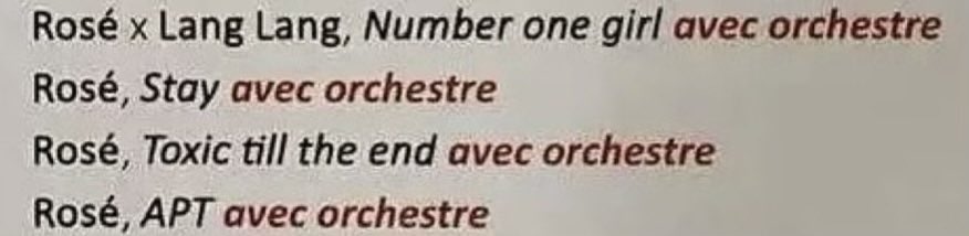 #ROSÉ will sing 4 songs at the French gala. She will be accompanied by renowned Chinese pianist Lang Lang for number one girl 🖤