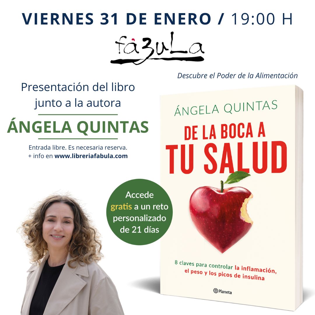 Librería & Atelier Fábula (@fabulalibreria) on Twitter photo 🍎Presentación y charla con Ángela Quintas🍎
La nutricionista y experta en nutrición estará en Fábula para charlar, entre otros temas, sobre su último libro "De la boca a tu salud" (Ed. Planeta 2025)
📍Atelier de Fábula
📅V. 31 ene.
⏰19h.
<a href="/AngelaQuintas/">Ángela Quintas</a>
<a href="/edit_planeta/">Editorial Planeta</a> 🍎Presentación y charla con Ángela Quintas🍎
La nutricionista y experta en nutrición estará en Fábula para charlar, entre otros temas, sobre su último libro "De la boca a tu salud" (Ed. Planeta 2025)
📍Atelier de Fábula
📅V. 31 ene.
⏰19h.
<a href="/AngelaQuintas/">Ángela Quintas</a>
<a href="/edit_planeta/">Editorial Planeta</a>