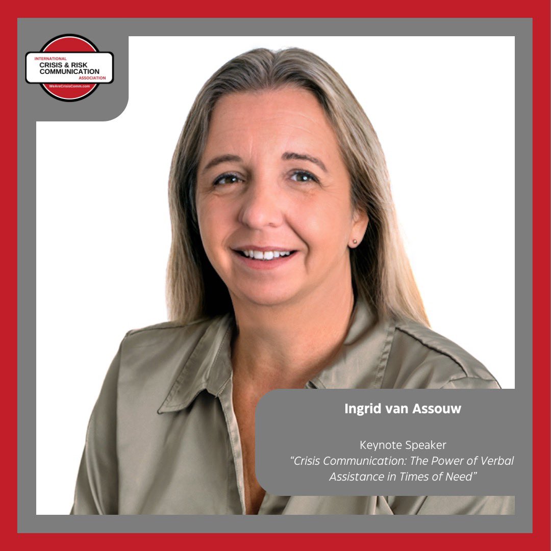 Join us at ICRCC 2025 to hear our keynote speaker, Ingrid van Assouw’s talk, Crisis Communication: The Power of Verbal Assistance in Times of Need and learn how effective crisis communication can help reclaim control after disasters.

Register now: wearecrisiscomm.com

#ICRCC