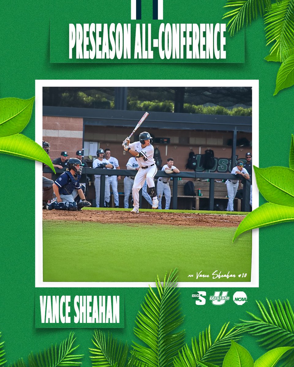 Adding to its place in the Preseason Poll, Upstate adds three Preseason All-Big South honorees.

⚾ Braden Consaul
⚾ Cooper Ellingworth
⚾ Vance Sheahan

Over the past two seasons, Upstate claims 10 Preseason All-Conference 

🔗 | upstatespartans.com/news/2025/1/22…

#SpartanArmy ⚔