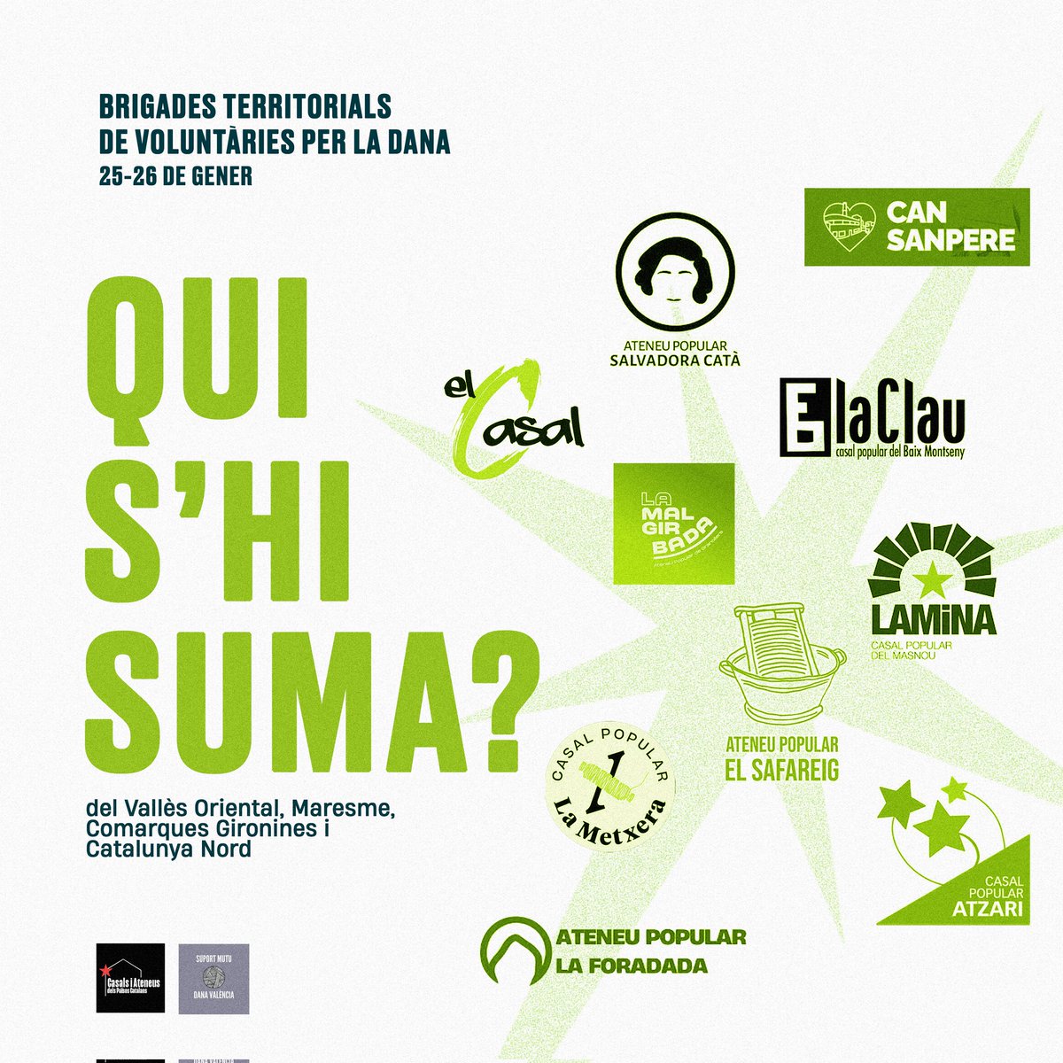 Nou cap de setmana de brigades territorials! 🧑‍🤝‍🧑👭👬

Diversos casals i ateneus del Vallès Oriental, Maresme, Comarques Gironines i Catalunya Nord participaran de la brigada.✊🏽

Apunteu-vos a les brigades 👉🏼 organitzemlaresposta.cat