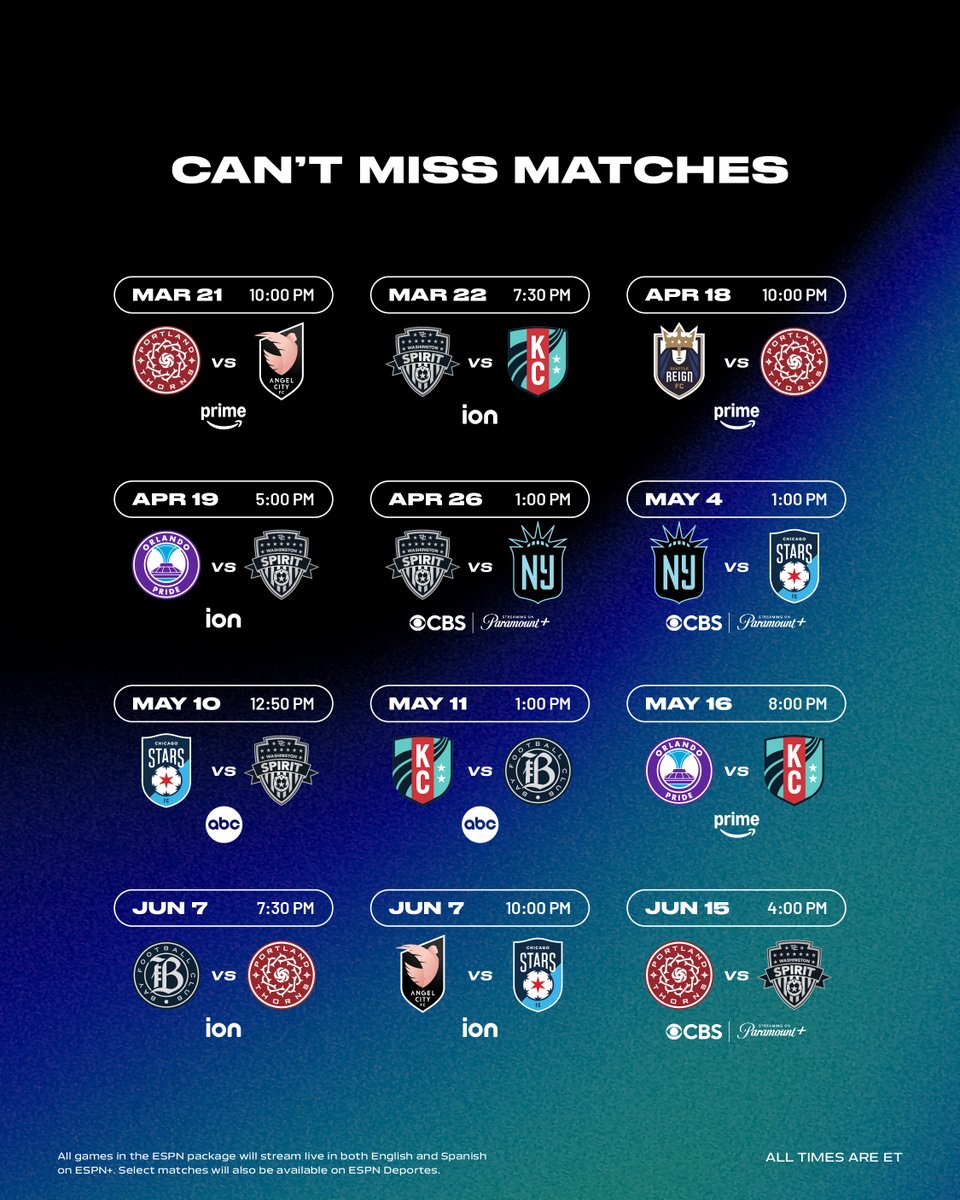 NWSL's tweet photo. 2025 NWSL matchups are BIG and we’re here for it!

These are the games you can’t miss—mark those calendars ASAP 💪 https://t.co/M9iDzPL96j
