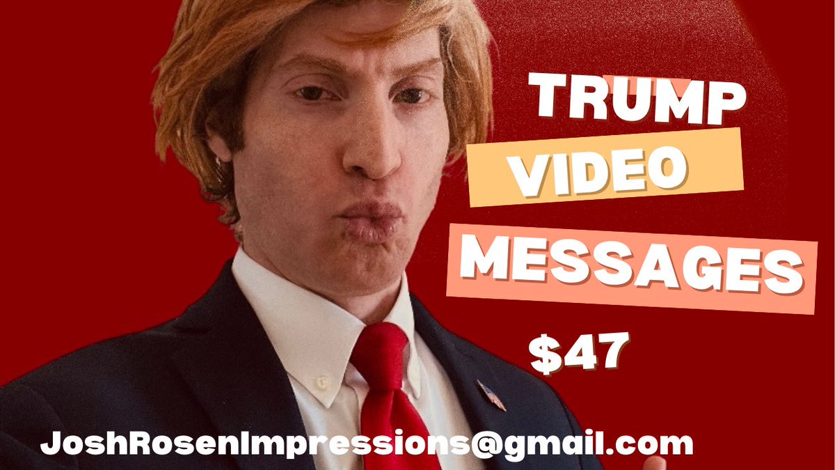 Joshimpressions's tweet photo. Order a customized Trump video message today! Send me a DM or EMAIL with the details of what you’d like included in the message! Send one to friends, family, co-workers, personal promo, etc… CHYNA! #makeamericalaughagain #TrumpInauguration2025 #Trump #NFLPlayoffs #zelena https://t.co/PDNxi85wMm