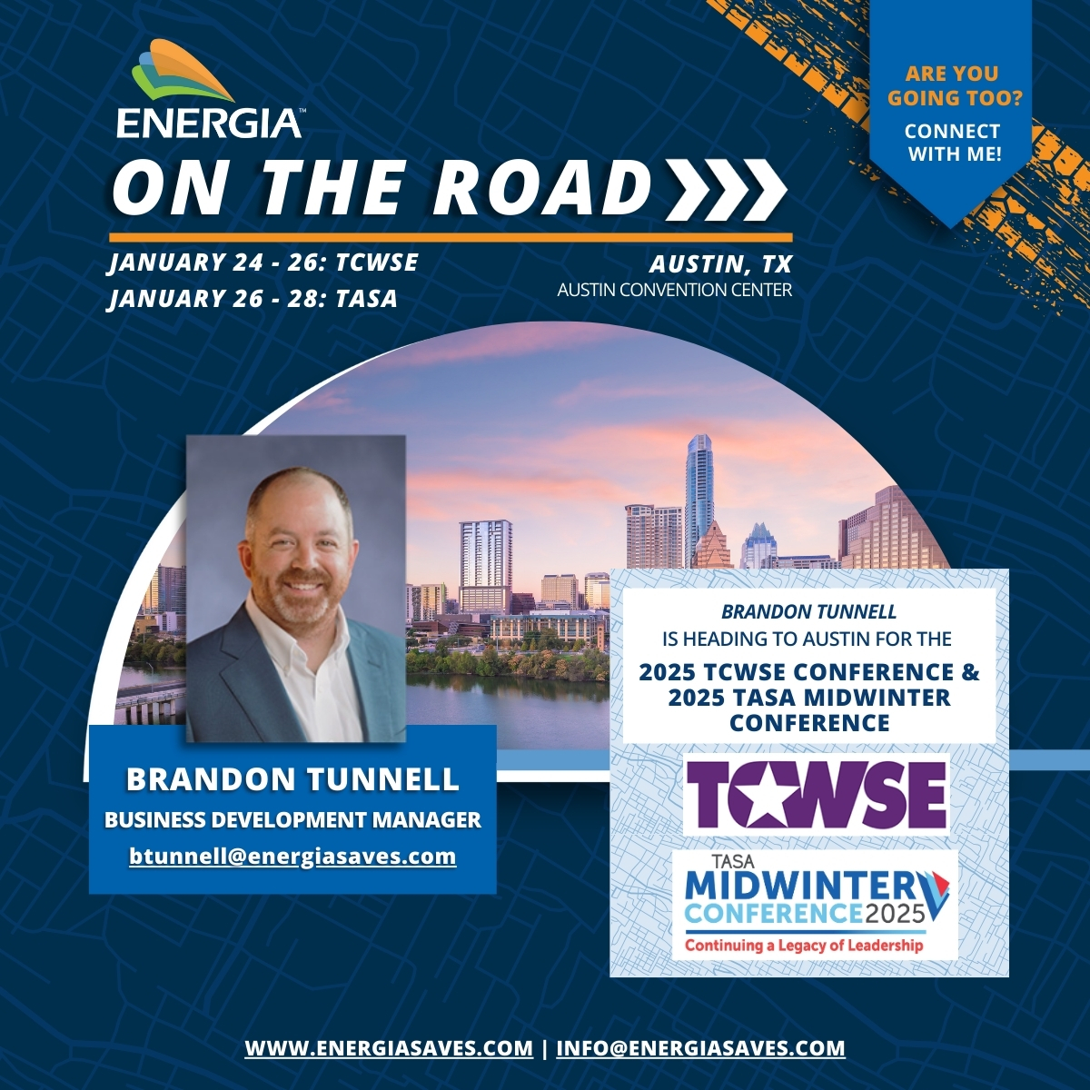 On the Road! 🚗💨Brandon Tunnell is heading to the <a href="/TCWSETx/">Texas Council of Women School Executives</a> Conference &amp; <a href="/tasanet/">TASAnet</a> Midwinter Conference in Austin, TX! 🌟 Find Brandon at booth 1330 at TASA Midwinter! Discover energy-saving solutions for facility upgrades &amp; connect with peers and industry leaders.