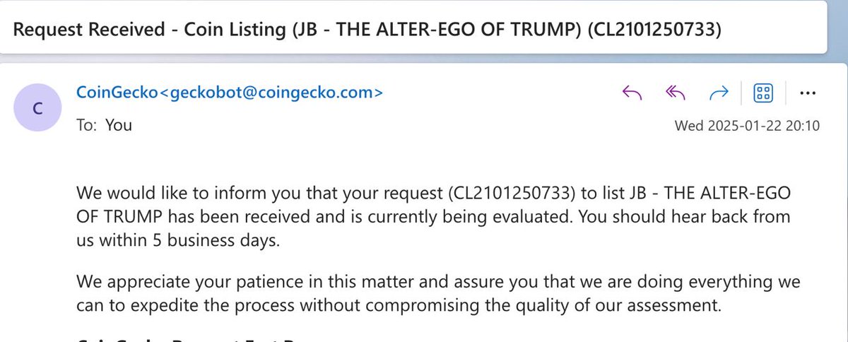 Don't sleep! #JBTRUMP

🚀Just submitted our request to list $JBTRUMP on @CoinGecko !

🎫 Request ID: CL2101250733