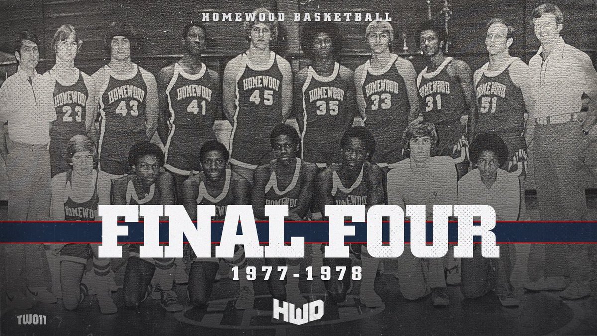 The 1977-78 Homewood Basketball team won Region 7 to advance to the state playoffs for the second straight year. In the playoffs, Homewood beat #2 Bay Minette + Hueytown en route to the school’s first Final Four appearance. We will honor the 1977-1978 team this Friday 1/24/25