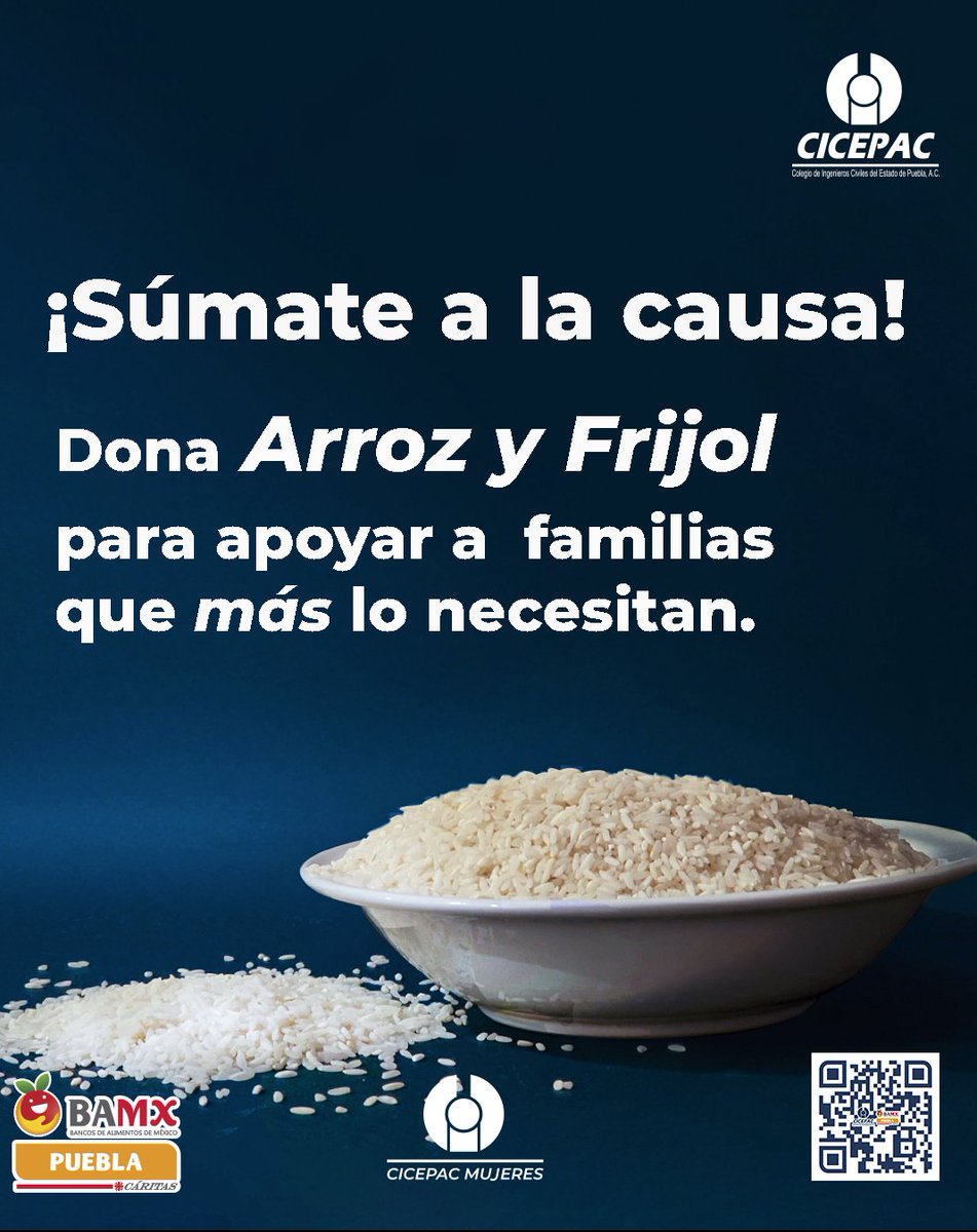 cicepac's tweet image. ¡Súmate a la causa!

Te recordamos las opciones:
Arroz o frijol 🍚🫘
Aportación con tarjeta bancaria 💳
Aportación en: bit.ly/40jz57F

#CICEPAC #BAMX #CÁRITAS #arroz #frijol #ingenieríacivil #Puebla