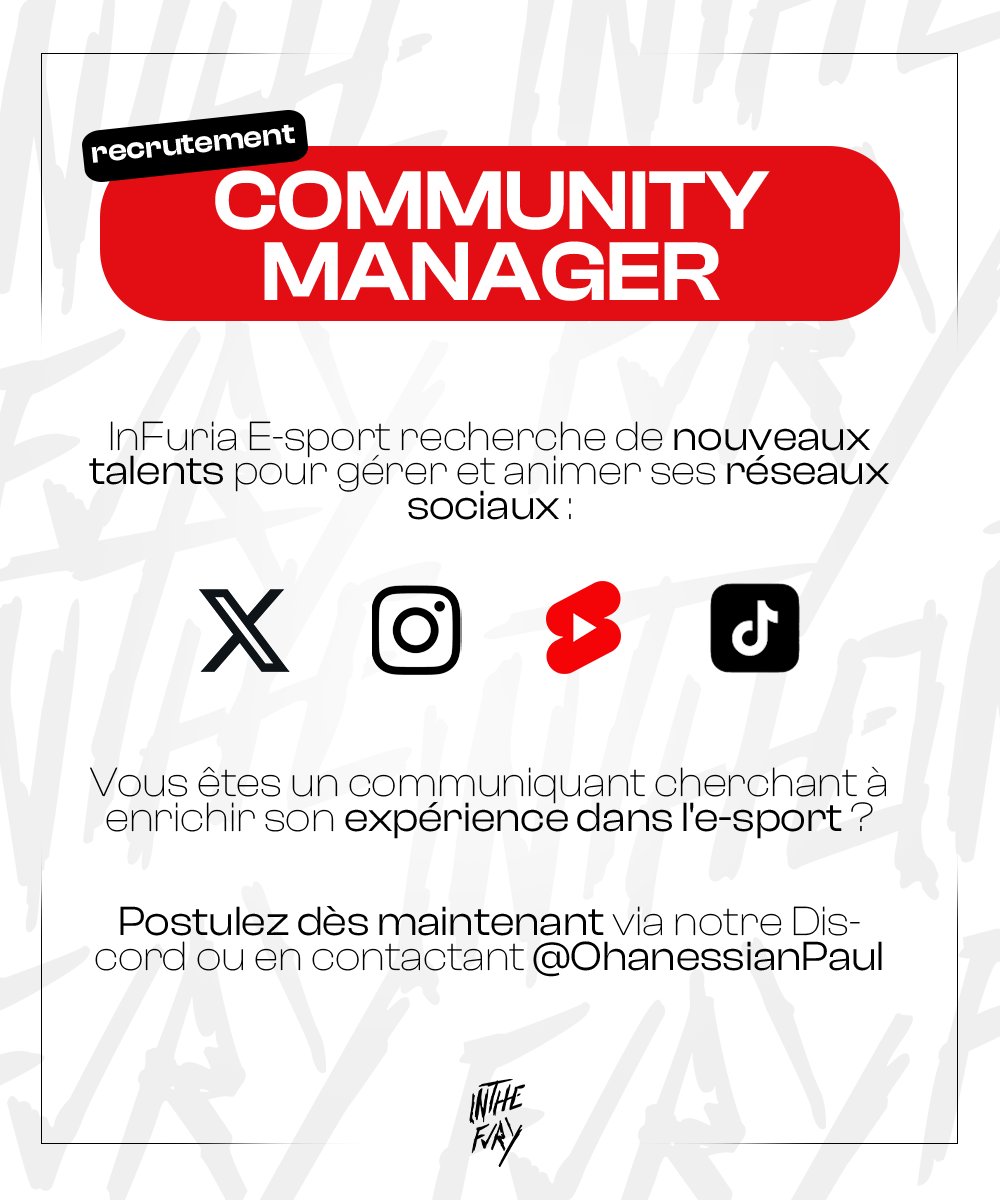 🚨 INFURIA RECRUTE 

C'est le moment de briller 🔥

📩 <a href="/OhanessianPaul/">PaulDER</a>  |  discord.gg/KHFnAxrwPY