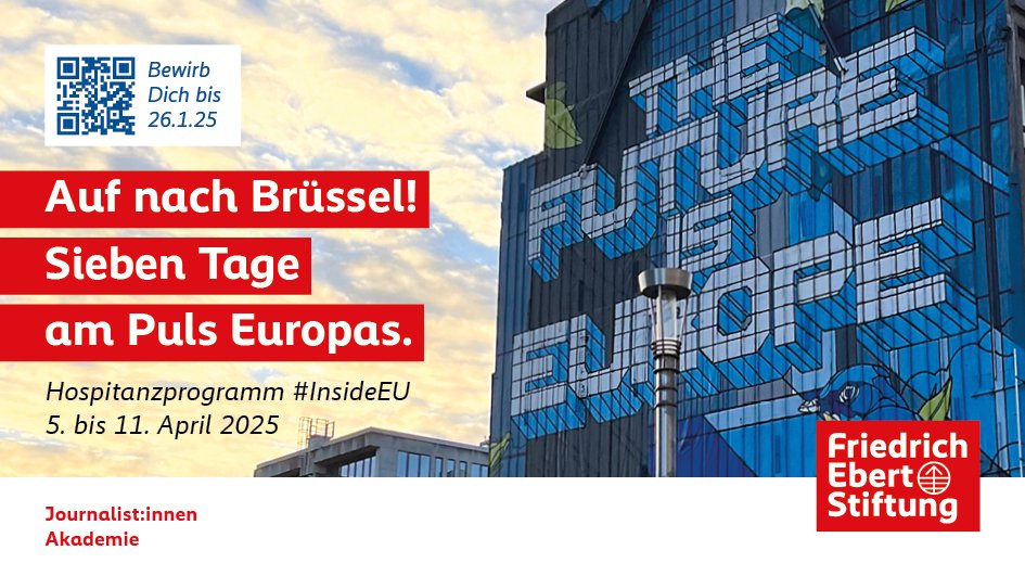 Noch bis Sonntag bewerben! Während des journalistischen EU-Hospitanzprogramms der <a href="/FESonline/">Friedrich-Ebert-Stiftung</a> dringst Du in Brüssel tief in den EU-Dschungel vor und baust Deine Kenntnisse zur EU-Politik und -Berichterstattung aus: fes.de/lnk/5dl.