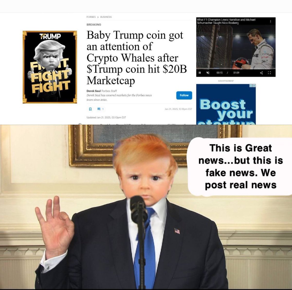 solanababytrump's tweet photo. Breaking: $TRUMP hits $40B market cap. Meanwhile, Official Baby Trump Coin steals the spotlight.

Real memes, real community, real news. The baby’s here to set the record straight. #BTRUMP

CA:
caer1UmwhRsfFk5huGYkXcFmiL2tj4cyT7YjVxUpump https://t.co/0tLvmkXCqm