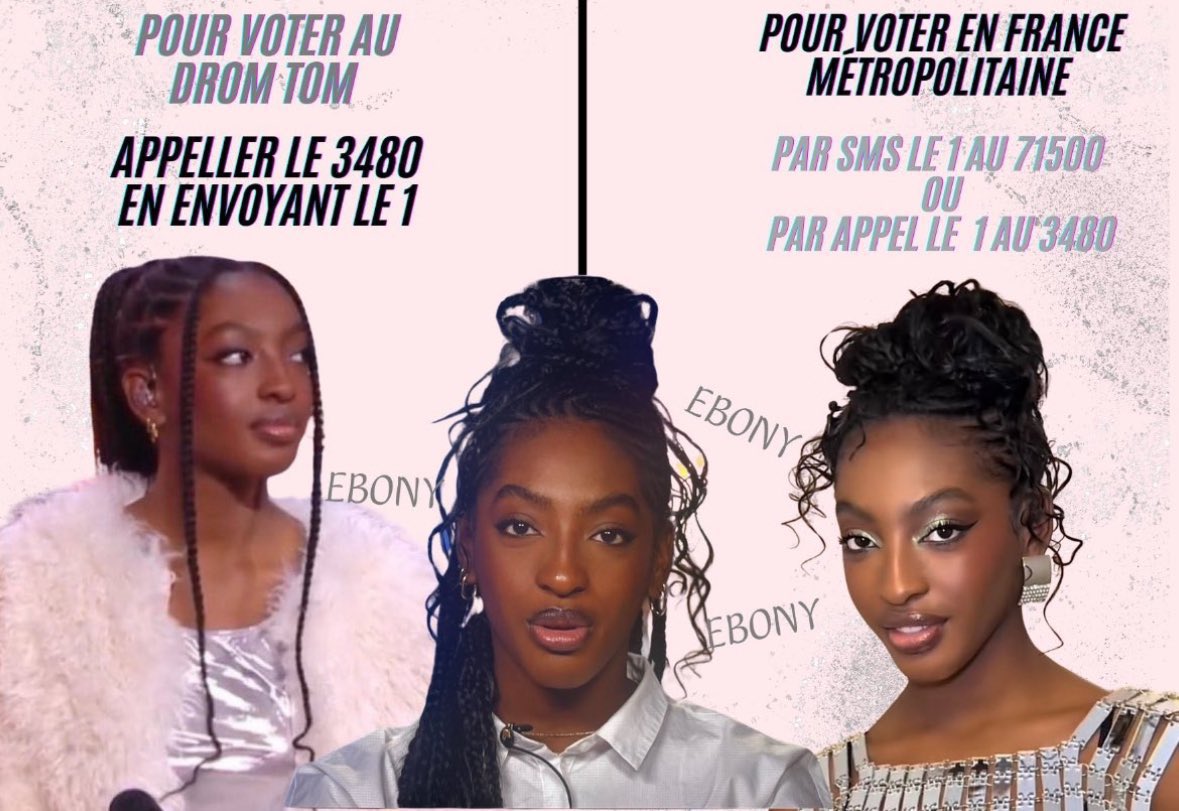 Liney94's tweet photo. Les Bonitas, il est hors de question qu’Ebony perde si près du but ! Donnons tout !
Votez 1 par SMS au 71 500 ou par appel au 34 80 ! Les antillais de Dom-Tom, vous pouvez aussi voter uniquement par téléphone au 34 80 !
#EbonyGagnante #StarAcademyLeLive #StreamUnforgettable https://t.co/93erqtCzPM