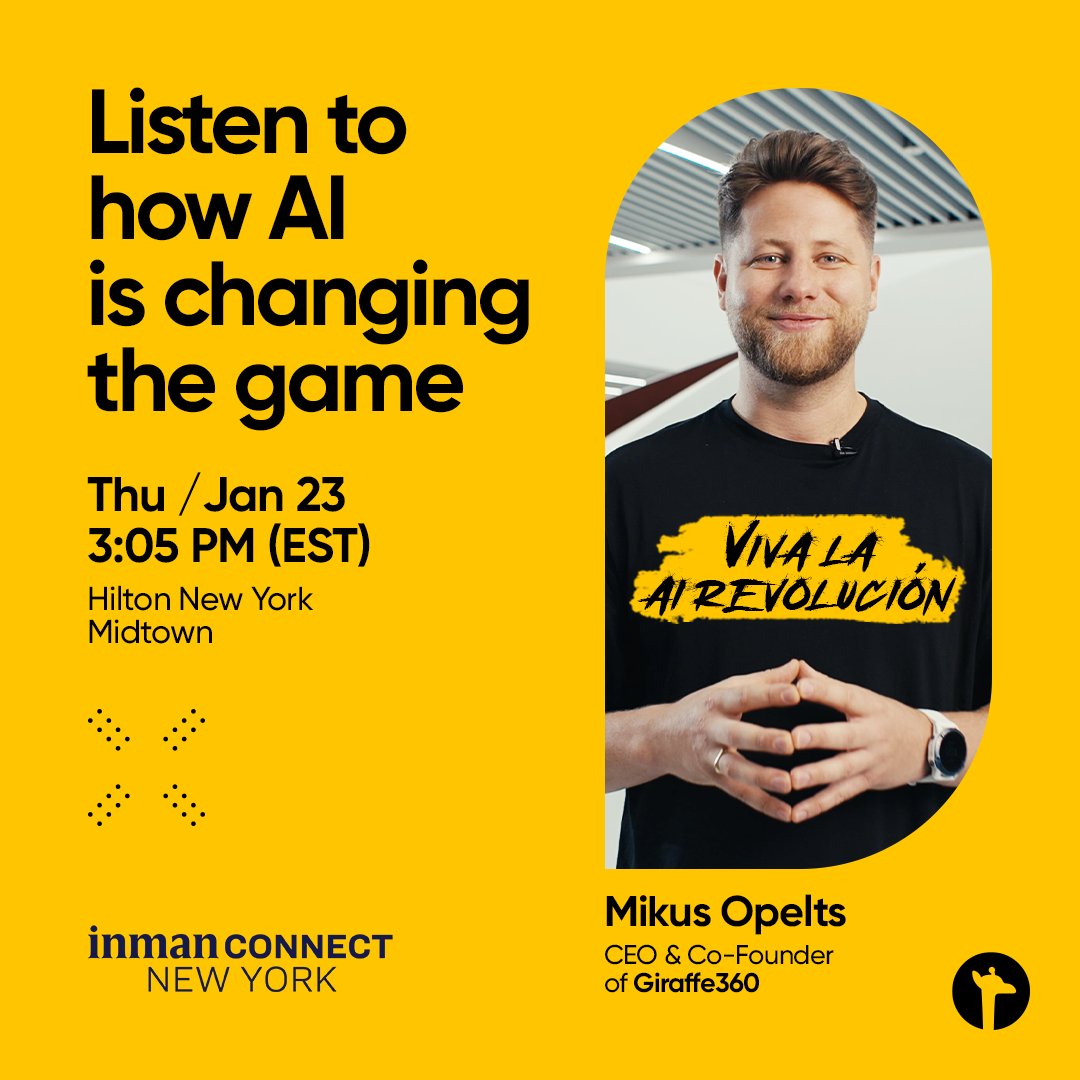 Our CEO, Mikus Opelts, is speaking at <a href="/InmanConnect/">InmanConnect</a> New York! 🗽
Join him for the session "How Will Generative AI Change the Game?" to explore how AI is reshaping real estate, from deal-making to client relationships: bit.ly/4axCNht
If you’re attending, don’t miss it! 🔔