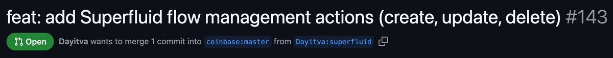 Dayitva Goel (@dayitva_goel) on Twitter photo Have been following the <a href="/CoinbaseDev/">Coinbase Developer Platform🛡️</a> AgentKit for quite some time now and can easily say that the repo structure has dramatically improved.
Doing my part to improve the DeFAI scene by adding some basic <a href="/Superfluid_HQ/">superfluid.eth</a> actions to the AgentKit. More coming soon... Have been following the <a href="/CoinbaseDev/">Coinbase Developer Platform🛡️</a> AgentKit for quite some time now and can easily say that the repo structure has dramatically improved.
Doing my part to improve the DeFAI scene by adding some basic <a href="/Superfluid_HQ/">superfluid.eth</a> actions to the AgentKit. More coming soon...