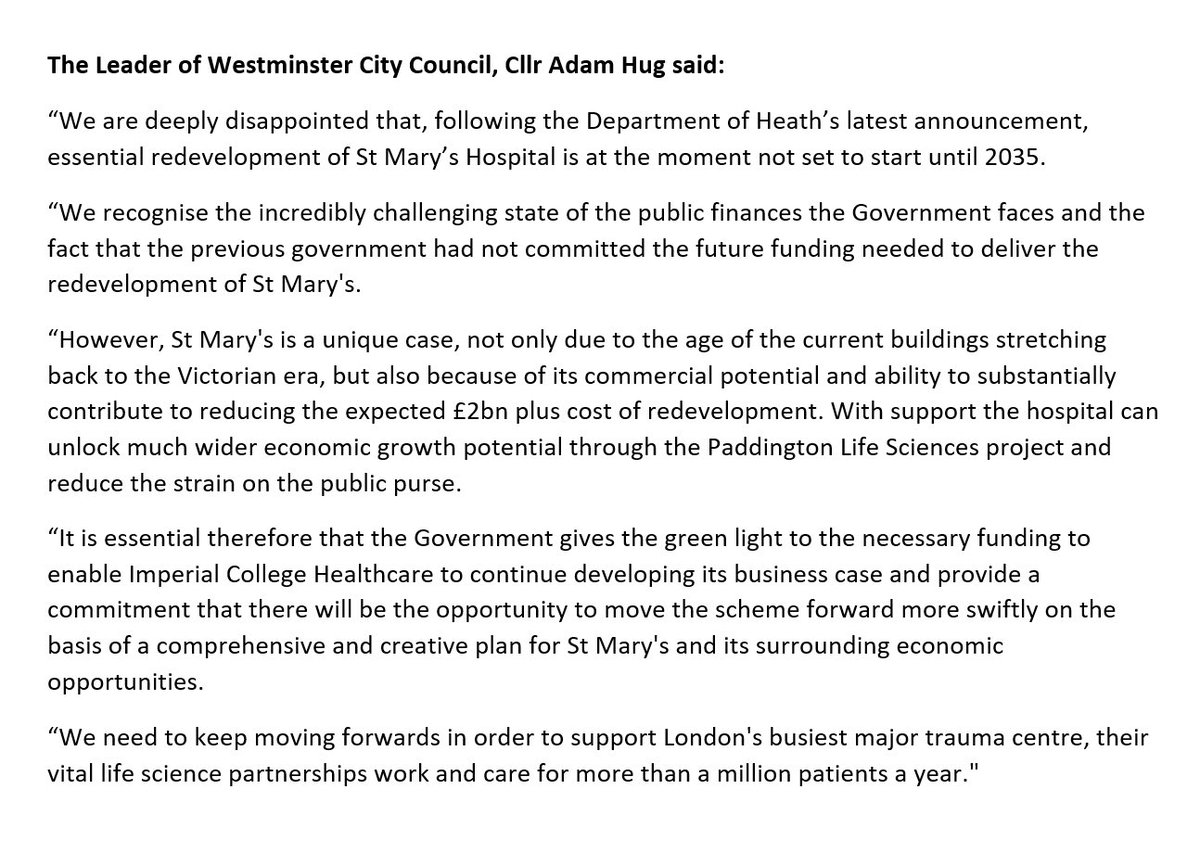 My statement on funding for St Mary’s Hospital :