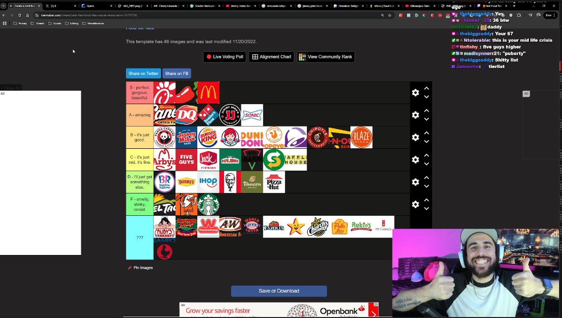 Ranked Fast Food Restuarants on stream - I have superior taste so any takes other than my ranking are obviously wrong :)