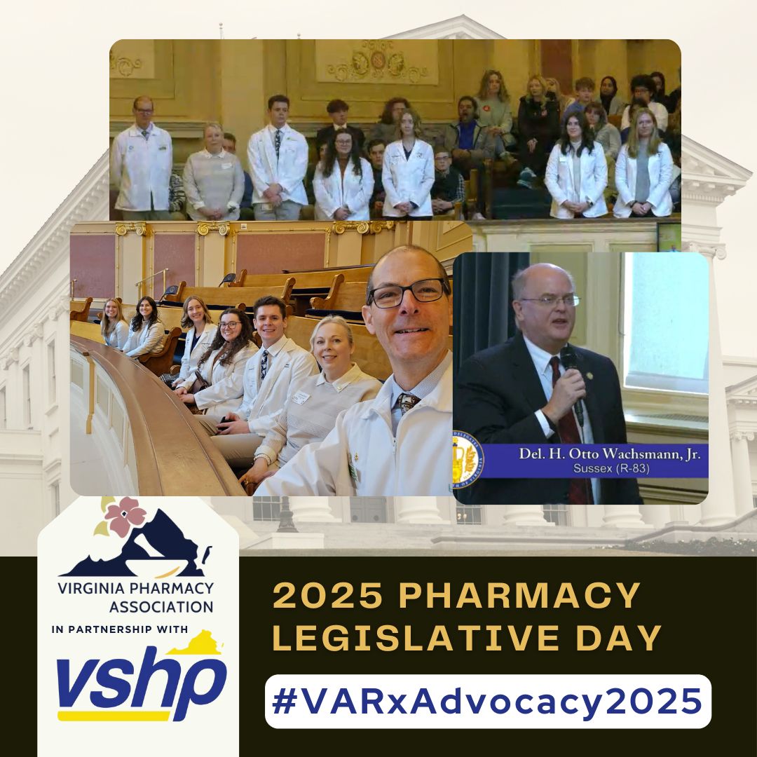 VPhARx's tweet photo. Advocacy Team 7 FOR THE WIN! Dr. Tim Robinson along with his team of VPhA members, VSHP members, & Rx Students alike took the VA House Floor to represent Virginia Pharmacy. A united front, Del. Otto Wachsmann proudly introduced both organizations! #VARxAdvocacy2025 #VPhARx #VSHP https://t.co/eRxcRFOLN9