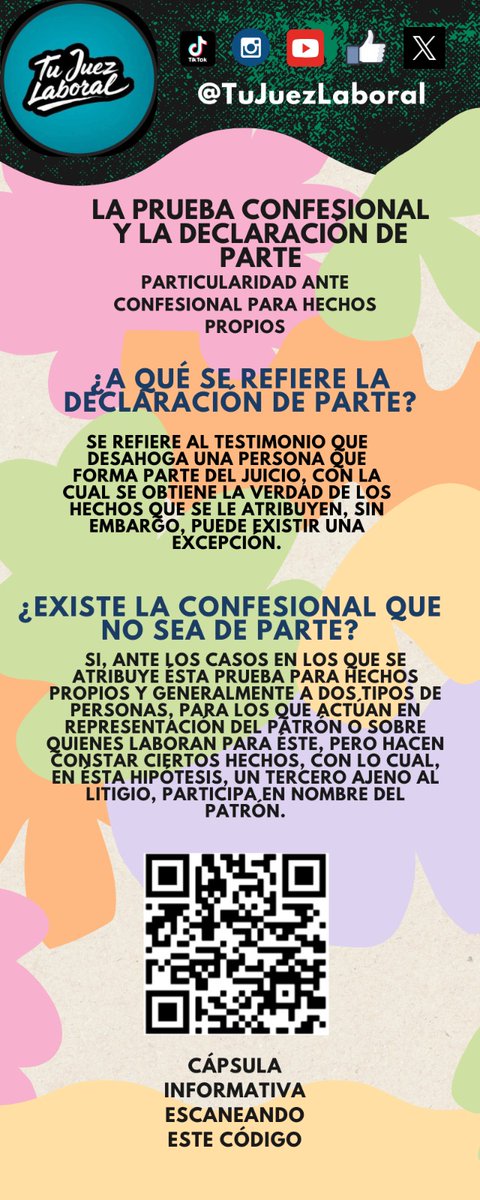 TuJuezLaboral's tweet image. Cuál es la diferencia entre lo que comúnmente se le conoce como "#Declaración de parte" y la #confesional para hechos propios?
Es necesario distinguirlas?
Es lo mismo? 
No es lo mismo?
Aqui te comparto una infografía y QR con #cápsula de video.
#TuJuezLaboral 👨🏻‍⚖️