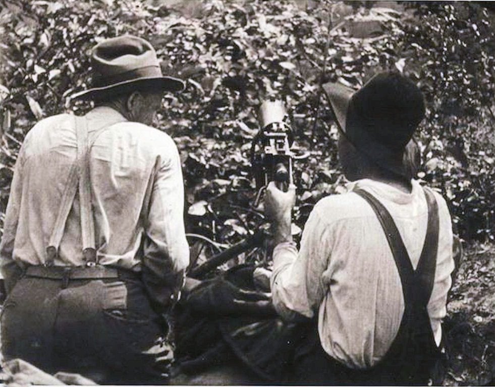 Two miners sitting in a machine gun nest at the Battle of Blair Mountain in West Virginia during the Mine Wars, 1921.