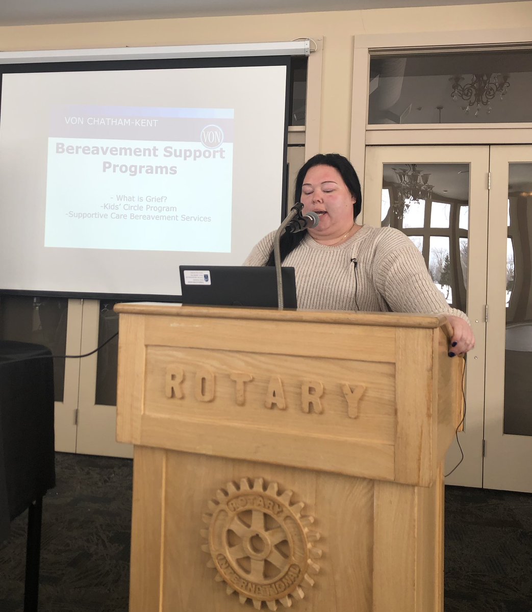 Our keynote speaker today is Erin Crow from VON Chatham-Kent speaking about grief. Our Club supports this important community organization in various ways and we are happy to do so! Thank you Erin for sharing more information with us today. #ckont